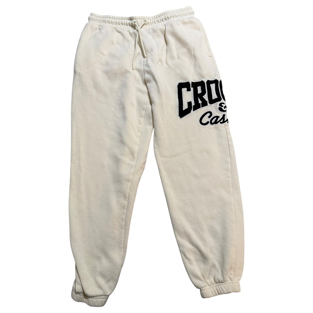 Crooks & Castles Mens Cream Graphic Logo Fleece Jogger Sweatpants Medium